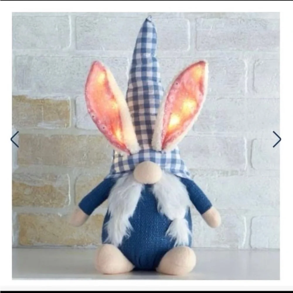 Easter Blue and White Plaid Bunny Gnome